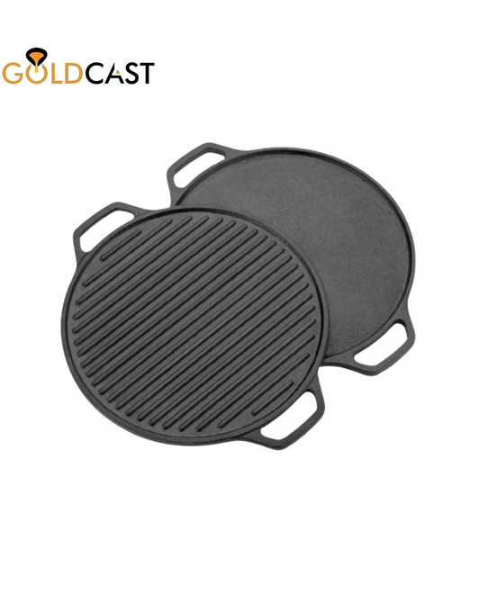 GOLDCAST Pre-Seasoned Cast Iron 2 in 1 Grill and Griddle Pan Tawa