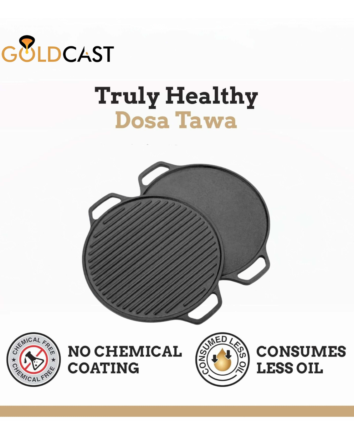 GOLDCAST Pre-Seasoned Cast Iron 2 in 1 Grill and Griddle Pan Tawa